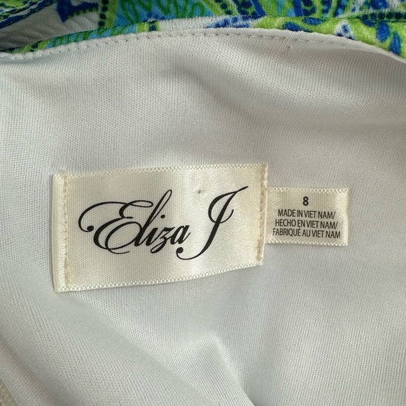 Eliza J Blue Green Floral A Line Dress sz 8 Lace Trim NWT Sleeveless Scoop Neck - Picture 9 of 13